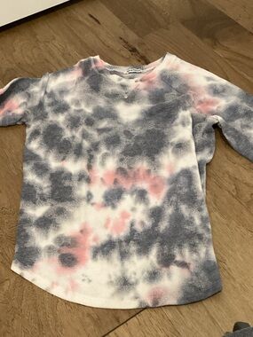 Tie-Dye Long Sleeve Crewneck Top - Pink & Gray